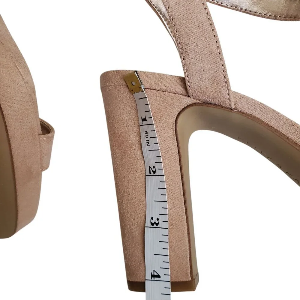 PALE PINK MICROSUEDE BLOCK HEEL PLATFORM SIZE 10.